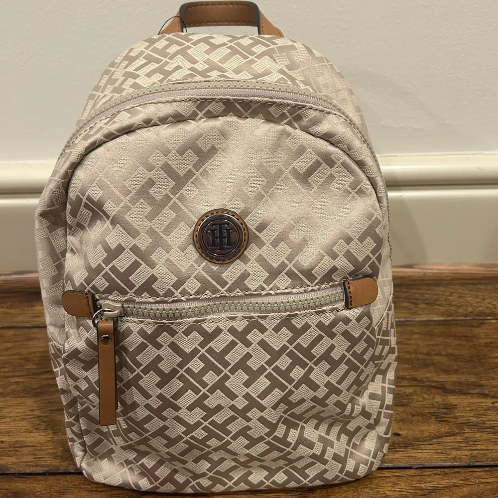 Tommy Hilfiger Tan and Brown Patterned Backpack